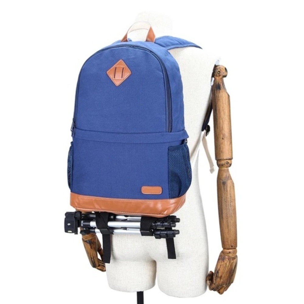 Kattee Men's Women's Blue Camera Photography Backpack Bag Blue Brown Straps NWT